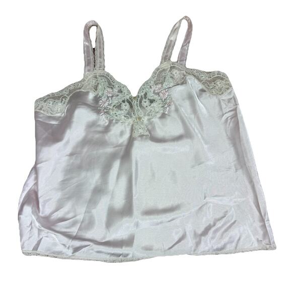 American Vintage Tops - Vintage Lindsey Blake Pink Camisole Large Satin Lace Floral Embroidery Beaded